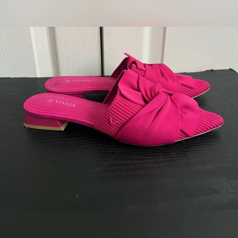 VIVAIA Yaffa Pro Pointed-Toe Knot Slides Mules in Pitaya Pink Size 7.5 Slip On - Picture 2 of 7